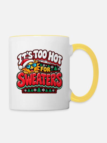 Zu heiß für Pullover – Weihnachtssonne - Tasse zweifarbig - Weiß/Gelb