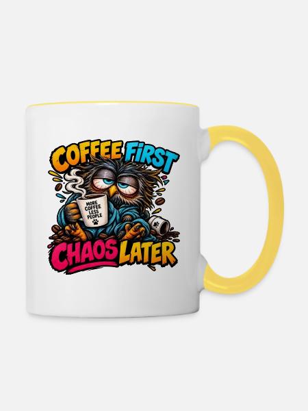 Erst Kaffee, dann Chaos - Tasse zweifarbig - Weiß/Gelb