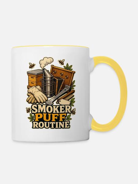 SMOKER PUFF ROUTINE - Tasse zweifarbig - Weiß/Gelb