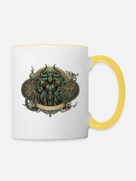Keltischer arkaner Krieger - Tasse zweifarbig - Weiß/Gelb