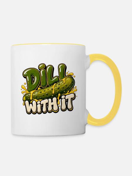 Dill with It: Gurken-Humor - Tasse zweifarbig - Weiß/Gelb