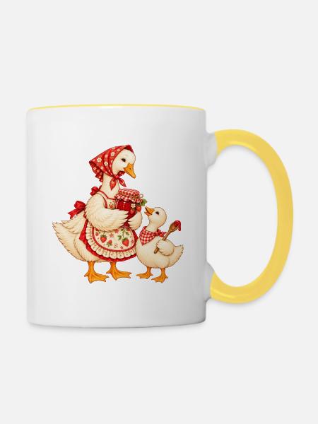Baka Gans mit Enkel – Omas Marmelade - Tasse zweifarbig - Weiß/Gelb