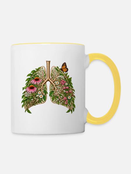 Blütendes Lungenbild - Tasse zweifarbig - Weiß/Gelb