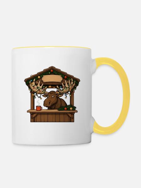 Elch Weihnachtsmarkt Lichterkette Comic T-Shirt - Tasse zweifarbig - Weiß/Gelb
