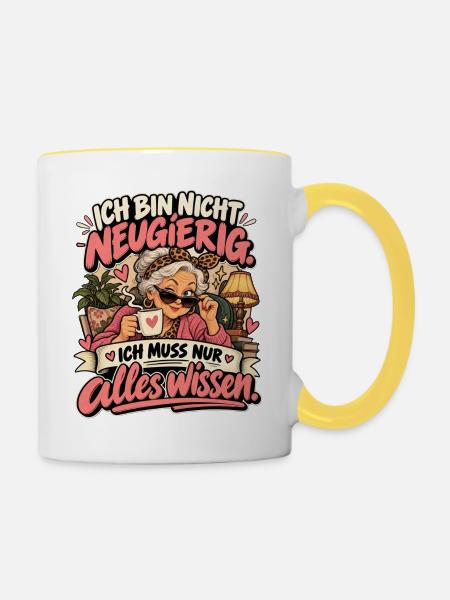 Neugierige Großmutter Spruch - Tasse zweifarbig - Weiß/Gelb