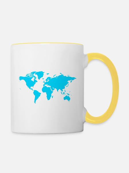 Weltkarte Neon Blau - Tasse zweifarbig - Weiß/Gelb