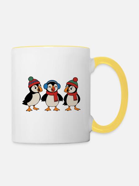 Drei Weihnachts-Papageitaucher – Weihnachten - Tasse zweifarbig - Weiß/Gelb