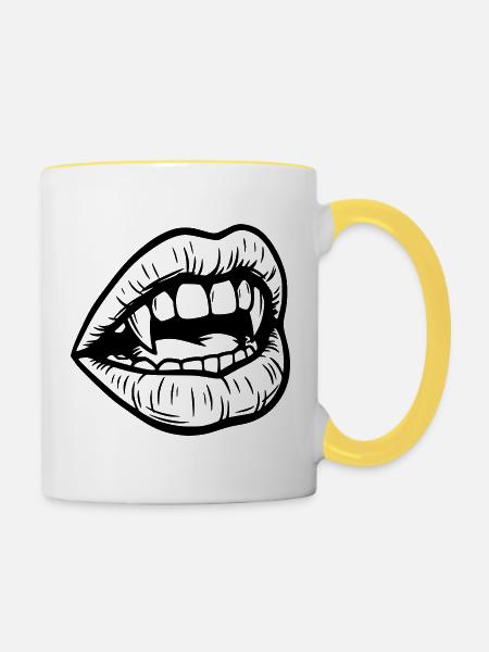 Vampir Mund - Tasse zweifarbig - Weiß/Gelb