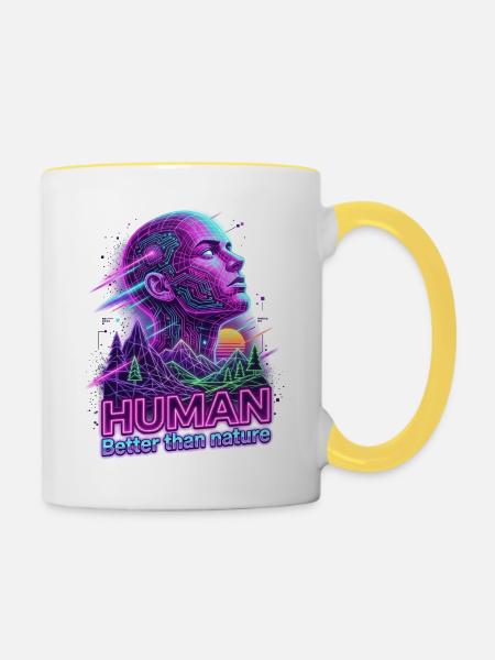 Human_-_better_than_Nature_-_Retrowave - Tasse zweifarbig - Weiß/Gelb