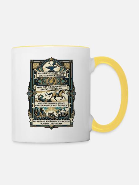 Wegen_eines_fehlenden_Nagels_-- - Tasse zweifarbig - Weiß/Gelb