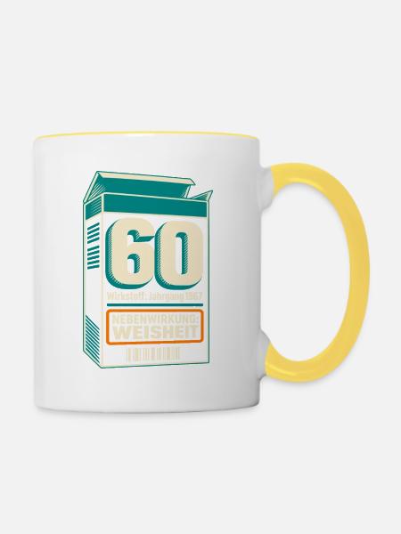 60 Jahrgang 1967 Beipackzettel - Tasse zweifarbig - Weiß/Gelb
