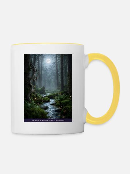 Mondnacht verzauberter Wald - Tasse zweifarbig - Weiß/Gelb