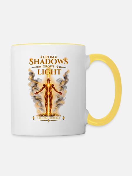 From Shadows Grows Light – Ungebrochenfrei - Tasse zweifarbig - Weiß/Gelb