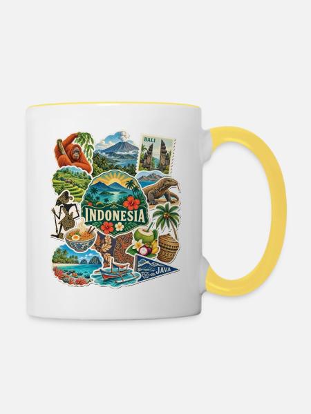 Indonesien Reisesticker - Tasse zweifarbig - Weiß/Gelb