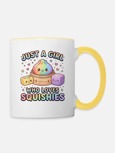Mädchen liebt Squishies Regenbogen - Tasse zweifarbig - Weiß/Gelb