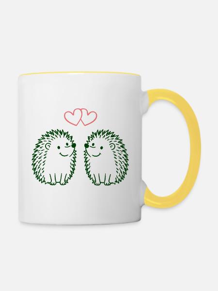 Herzchen-Igel Duo Liebesillustration - Tasse zweifarbig - Weiß/Gelb