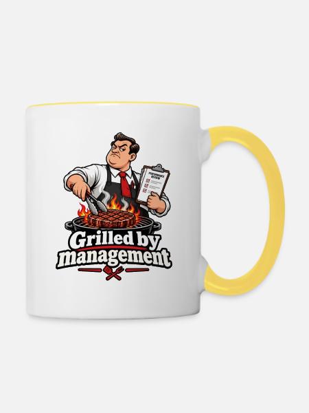 Grilled by Management - Tasse zweifarbig - Weiß/Gelb