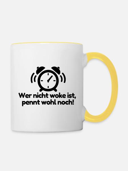 Nicht woke? Pennt wohl noch! - Tasse zweifarbig - Weiß/Gelb