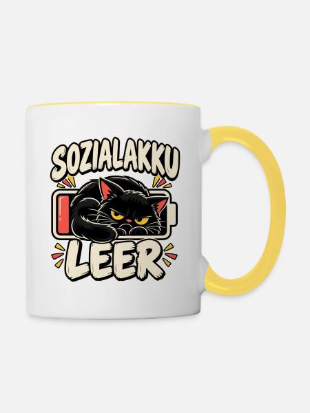 Sozialakku leer Katze - Tasse zweifarbig - Weiß/Gelb
