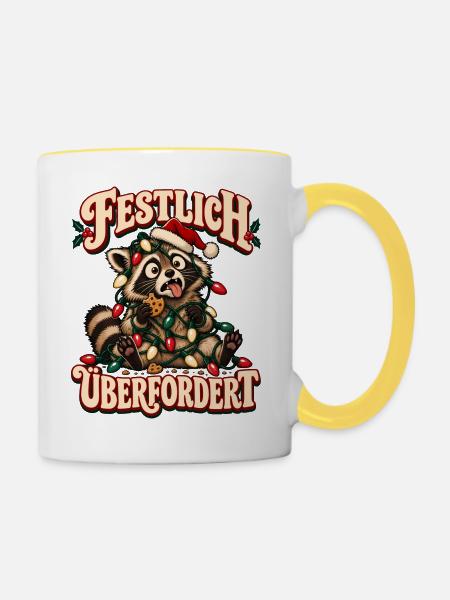 Festlich überfordert Waschbär - Tasse zweifarbig - Weiß/Gelb