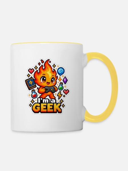 Kawaii Geek Flamme - Tasse zweifarbig - Weiß/Gelb