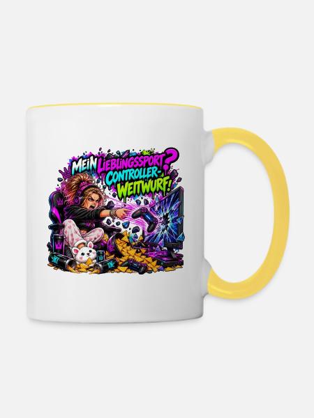 Mein Lieblingssport? Controller-Weitwurf! - Tasse zweifarbig - Weiß/Gelb