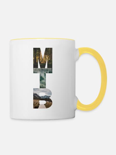 MTB- und Naturthema - Tasse zweifarbig - Weiß/Gelb