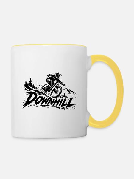 Downhill Mountainbike – MTB Motiv - Tasse zweifarbig - Weiß/Gelb