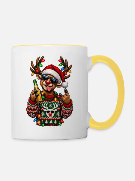 Ugly Christmas - Tasse zweifarbig - Weiß/Gelb