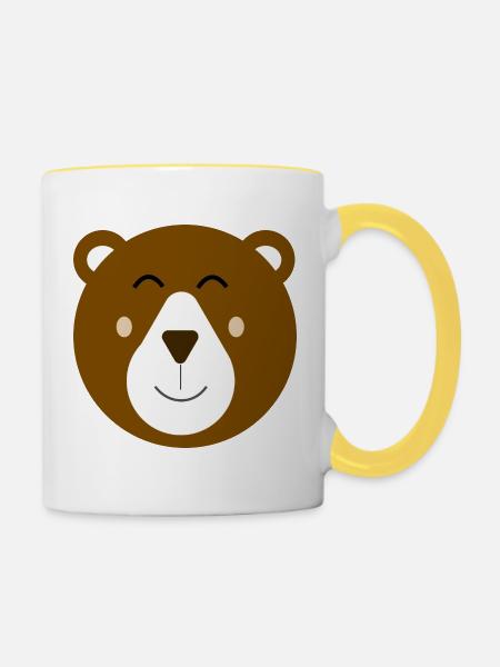 Süßer glücklicher brauner Bär - Tasse zweifarbig - Weiß/Gelb
