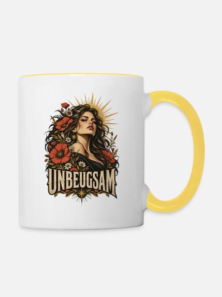 Unbeugsam Blütenporträt Frau - Tasse zweifarbig - Weiß/Gelb