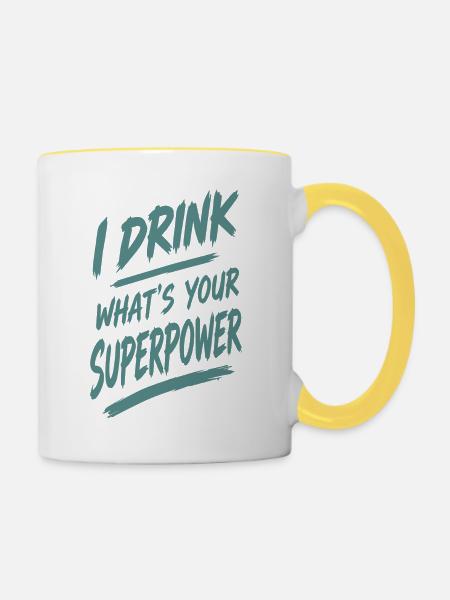 Ich trinke — deine Superkraft - Tasse zweifarbig - Weiß/Gelb