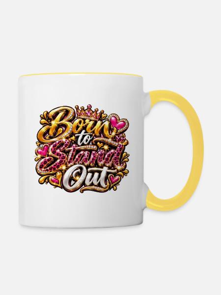 Born to Stand Out Glitzer-Statement - Tasse zweifarbig - Weiß/Gelb
