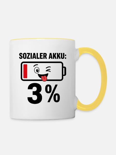 Witziger Akku Ladebalken - Tasse zweifarbig - Weiß/Gelb