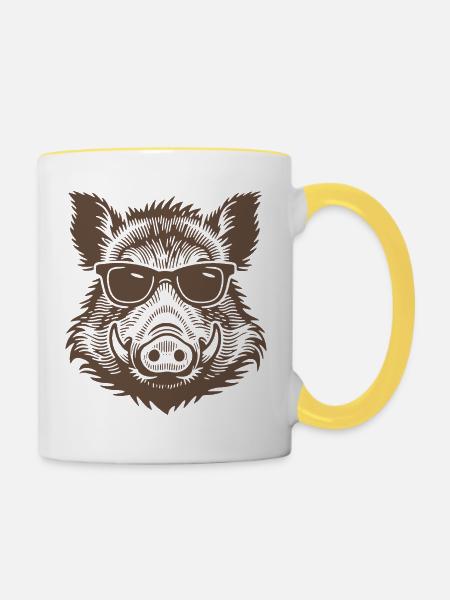 Wildschwein Jäger - Tasse zweifarbig - Weiß/Gelb
