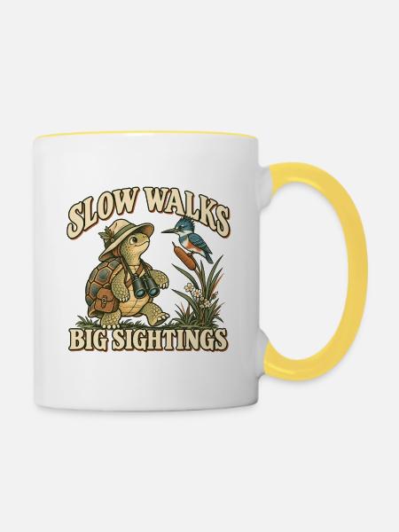 Schildkröte Vogelbeobachter - Tasse zweifarbig - Weiß/Gelb
