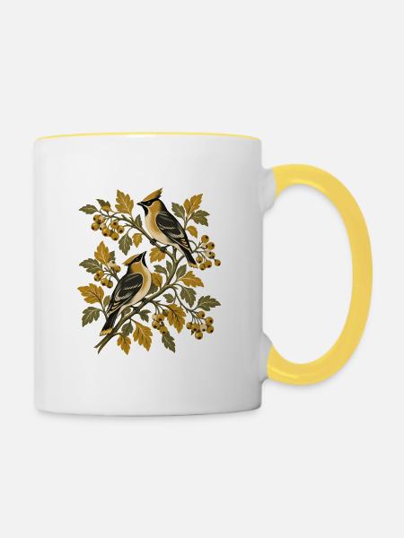 Herbstliche Zweigsänger Illustration - Tasse zweifarbig - Weiß/Gelb