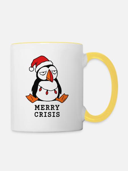 Fröhliche Weihnachtskrise Meme Lustiger Papageientaucher - Tasse zweifarbig - Weiß/Gelb