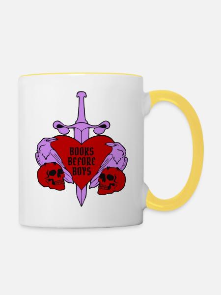 Books Before Boys - dreifarbig - Tasse zweifarbig - Weiß/Gelb
