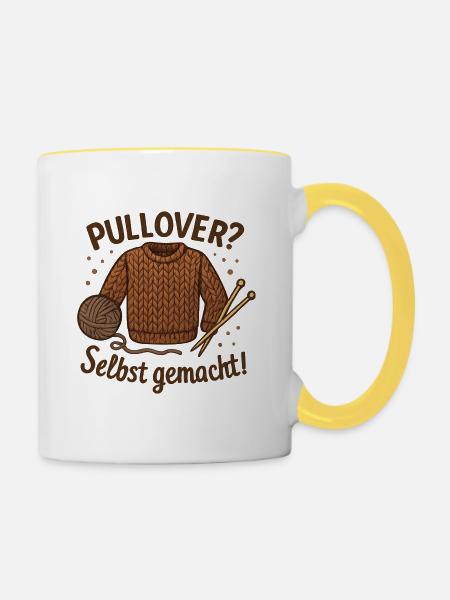 Pullover selbst gemacht Geschenk für Strickfans - Tasse zweifarbig - Weiß/Gelb