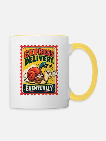 Express Delivery Eventually Lieferservice - Tasse zweifarbig - Weiß/Gelb