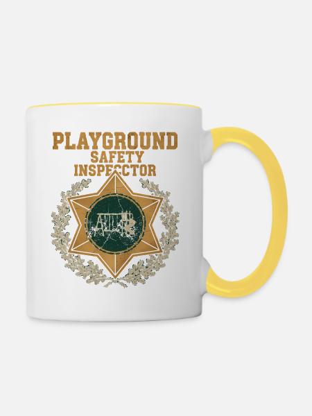 Spielplatz Sicherheitsinspektor Abzeichen - Tasse zweifarbig - Weiß/Gelb