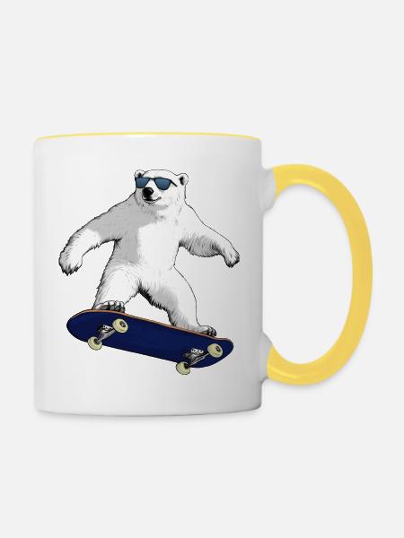 Skateboarder Eisbär - Tasse zweifarbig - Weiß/Gelb