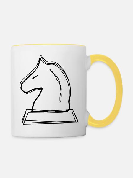 Schachspringer handgezeichnet - Tasse zweifarbig - Weiß/Gelb