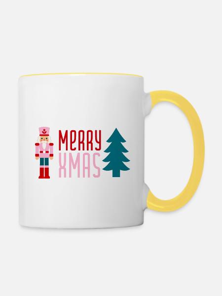 Merry Xmas Nussknacker - Tasse zweifarbig - Weiß/Gelb