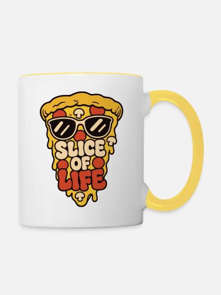 Pizza mit Sonnenbrille – Slice of Life - Tasse zweifarbig - Weiß/Gelb