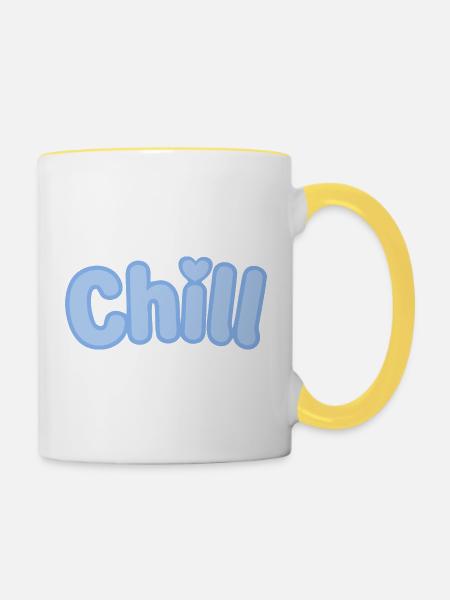 Chill Pastel Blue Bubble Text - Tasse zweifarbig - Weiß/Gelb