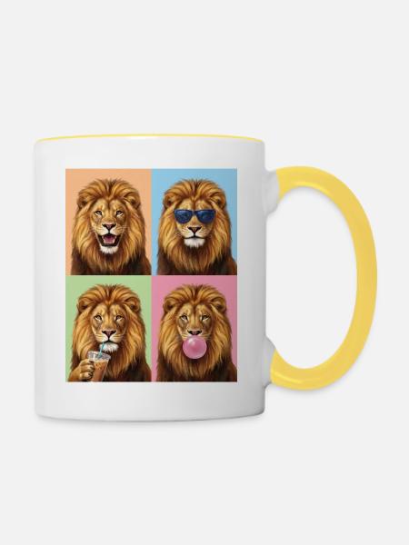 Löwen Löwe - Tasse zweifarbig - Weiß/Gelb