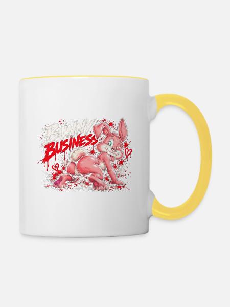 Bunny Business Hase - Tasse zweifarbig - Weiß/Gelb