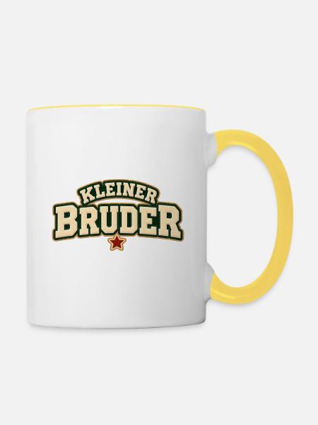 Kleiner Bruder Geschwistershirt - Tasse zweifarbig - Weiß/Gelb
